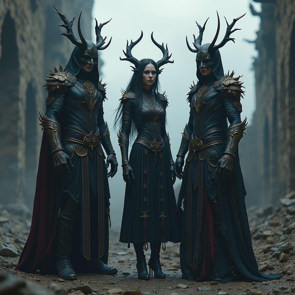 Fantasy Characters in Ruined Landscape, 3D Rendered