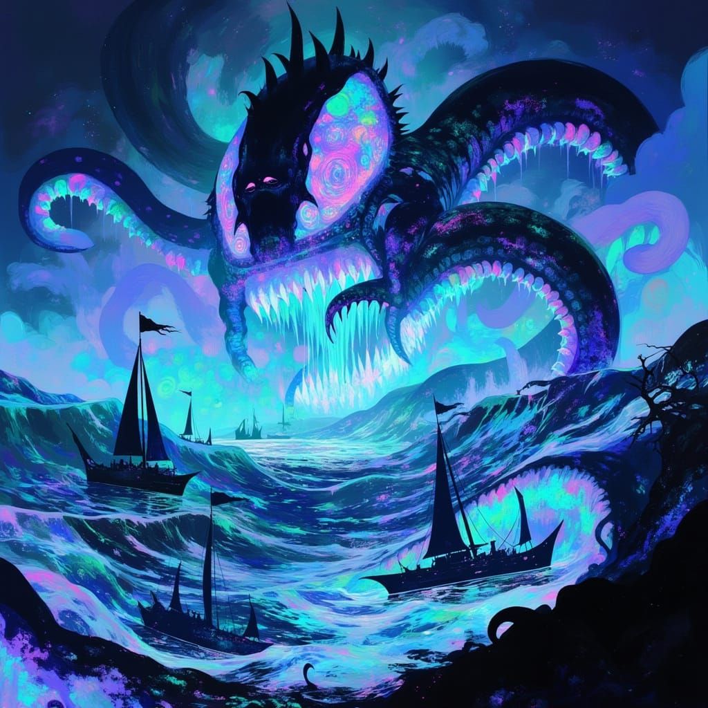 Titanic Sea Serpent Emerges in Electric Storm