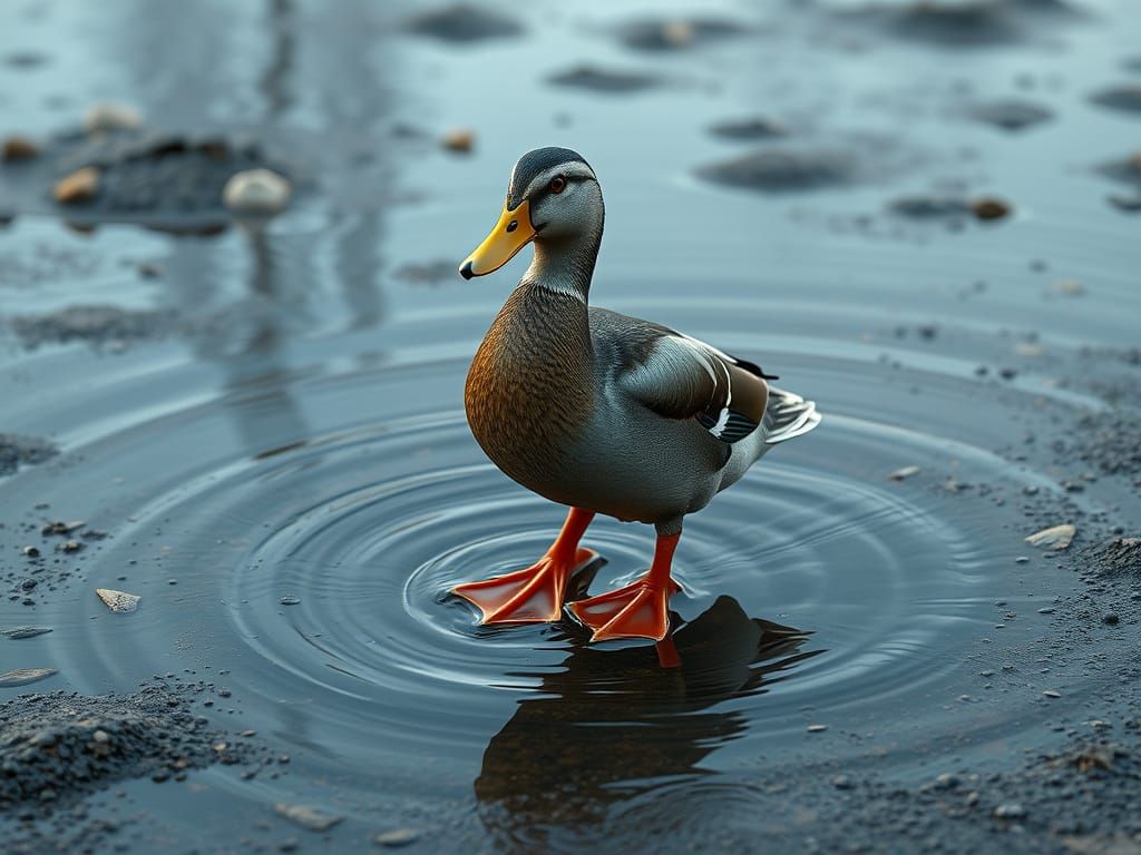 Duck Strolls Through Vibrant Splash in Dreamlike Digital Art