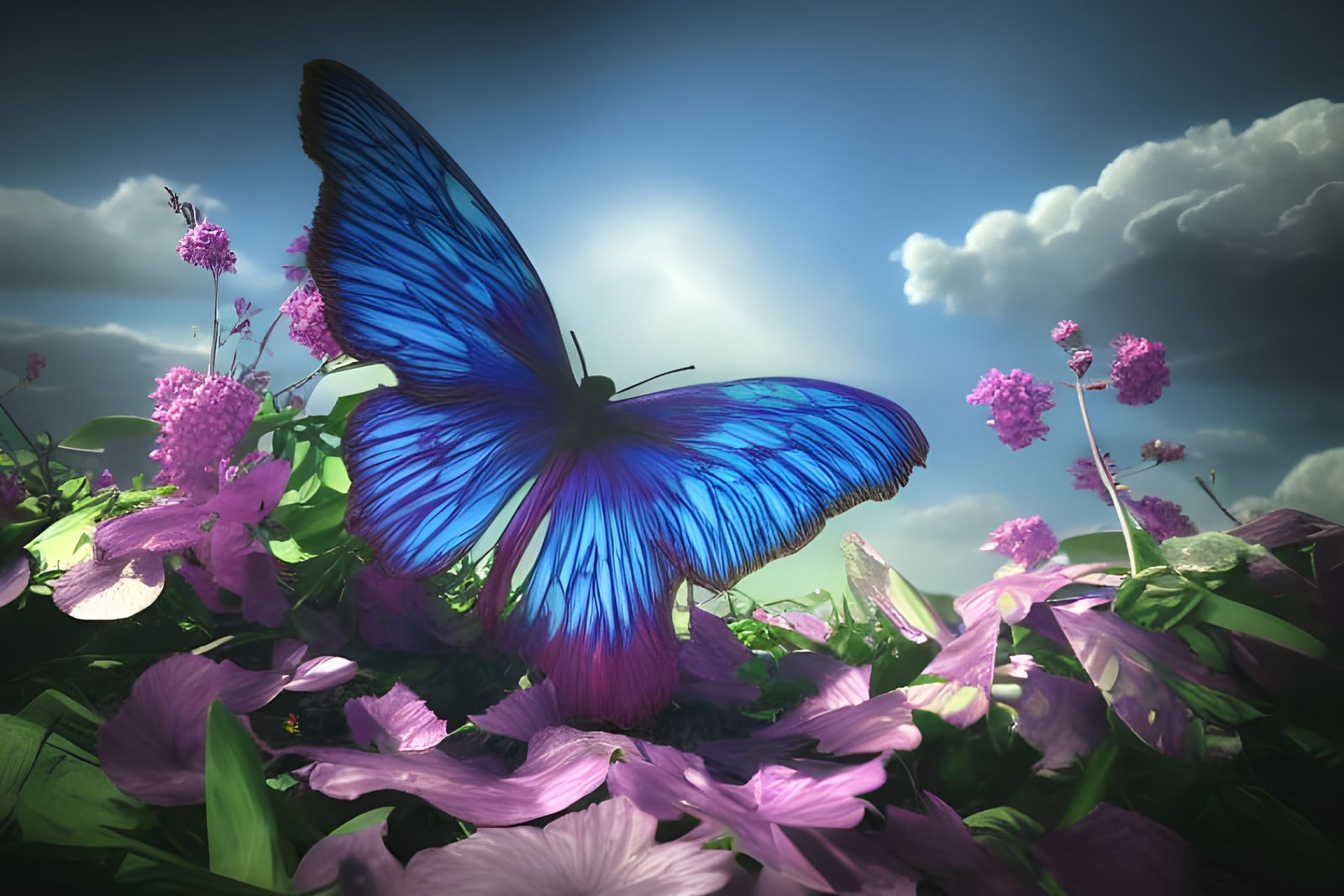 Surreal Butterfly Pollinating Flowers in 3D