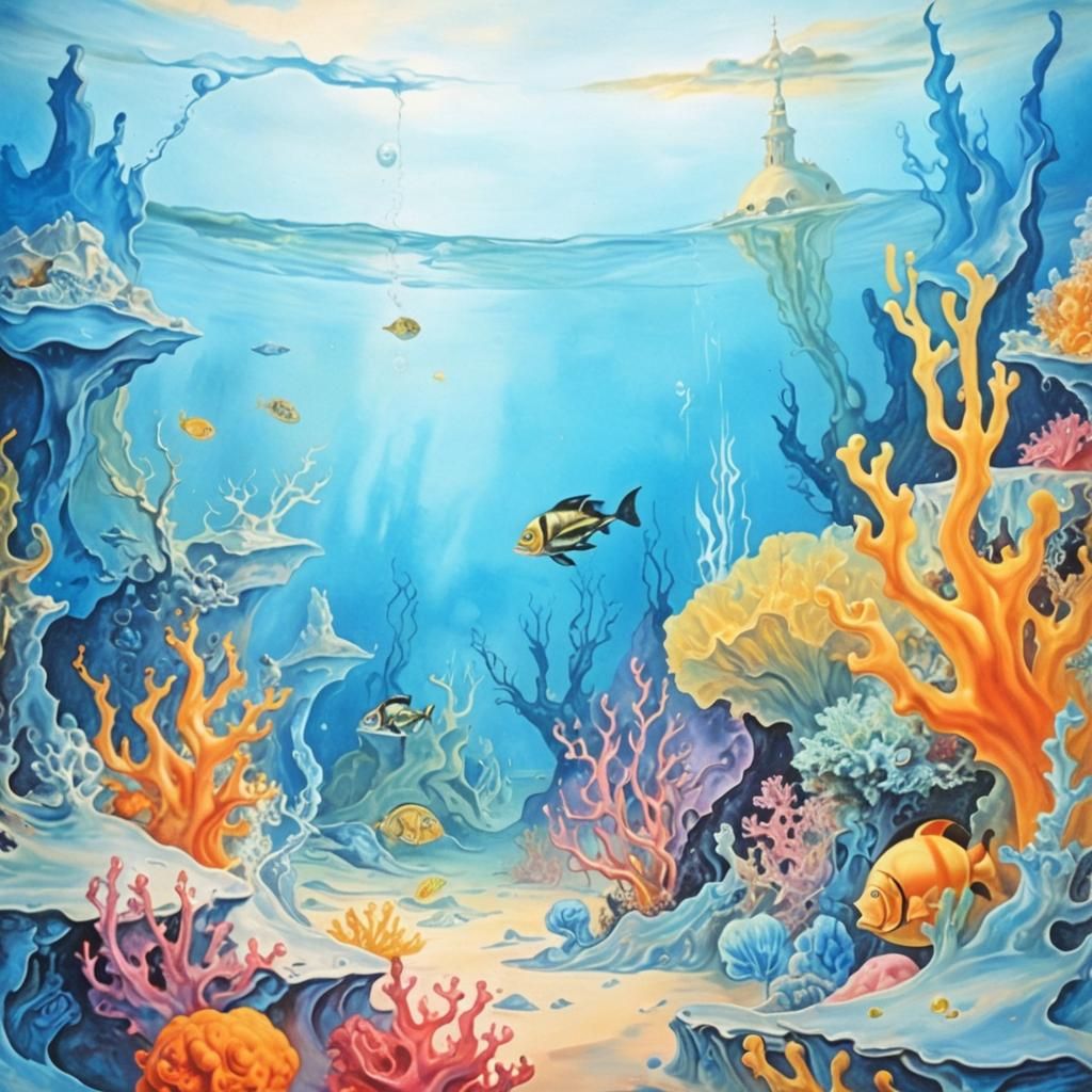 Surreal Underwater Sealife in Dali-esque Oil Painting
