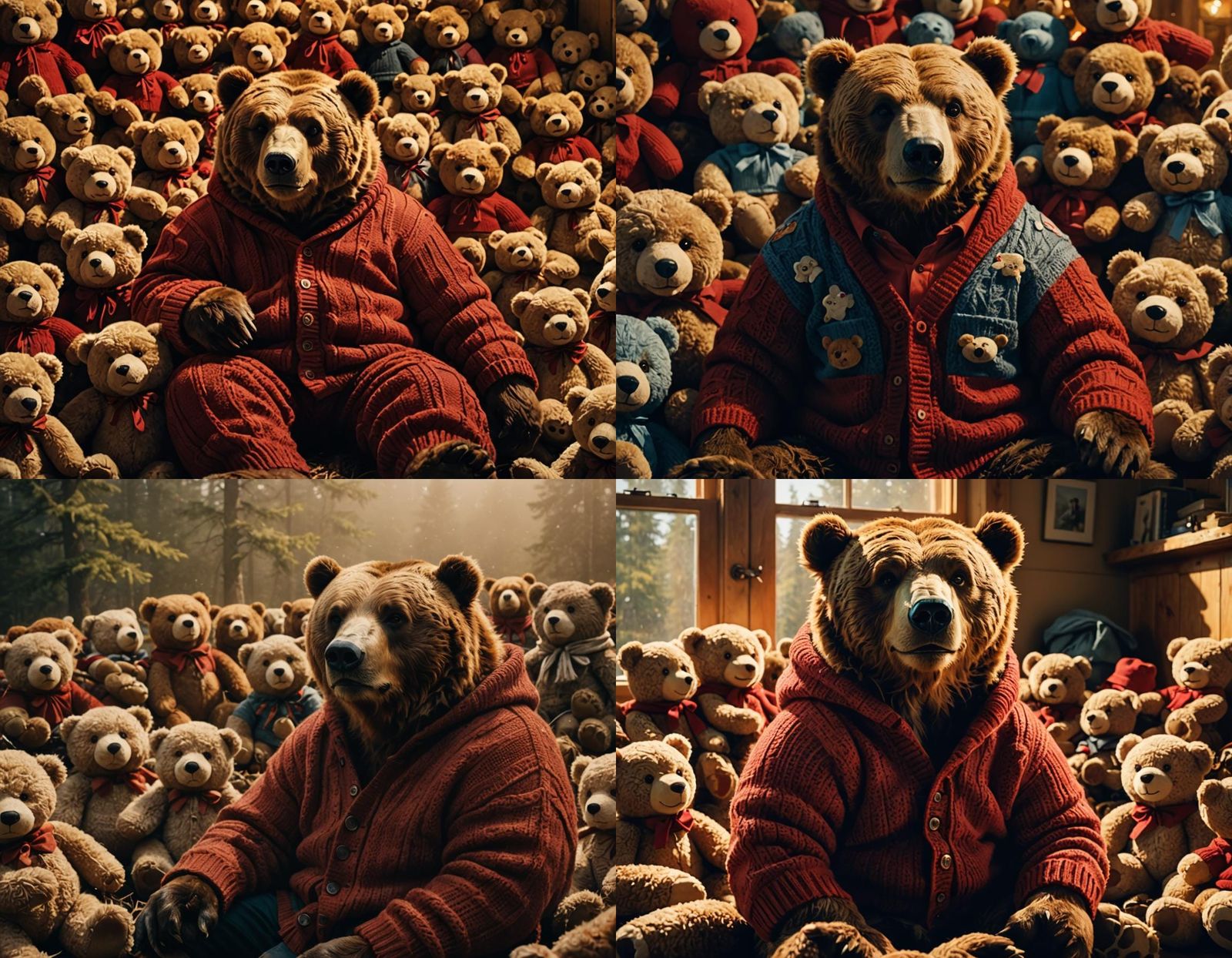 Kodiak Bear in Cardigan with Teddy Bears