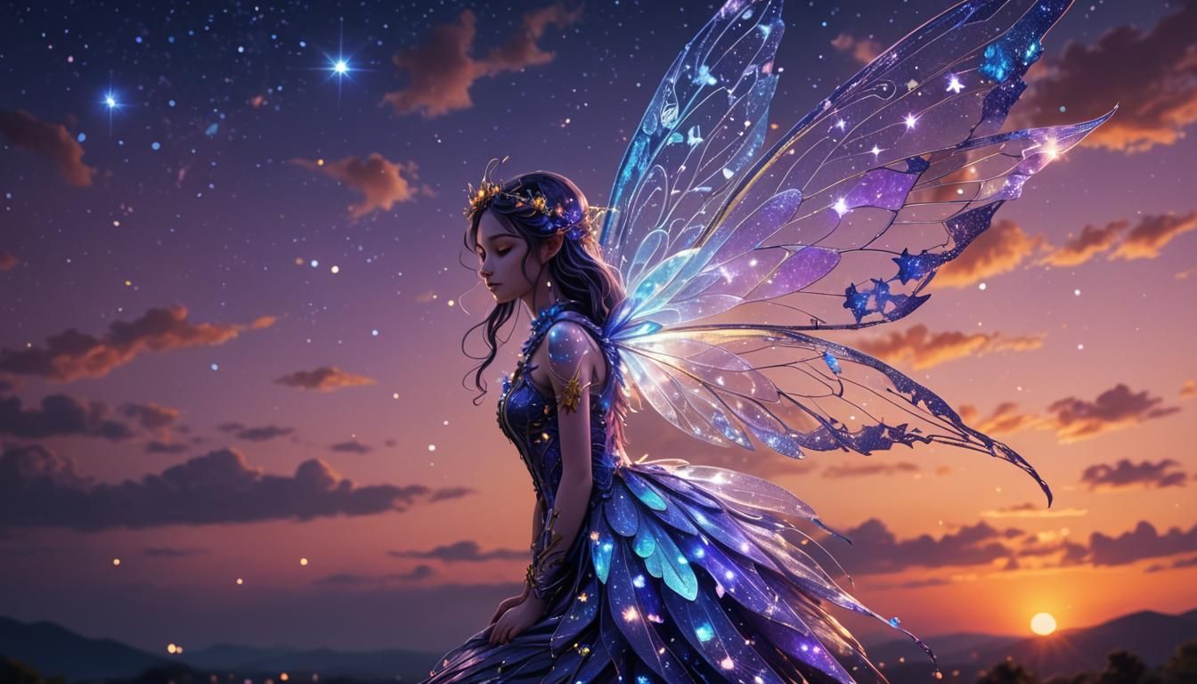 Cosmic Fairy with Starry Wings Illustration