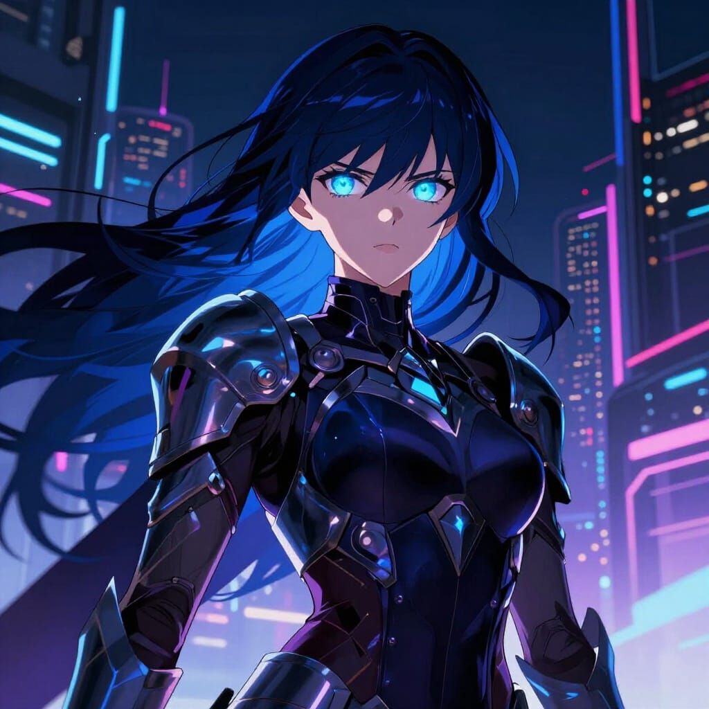 Anime Woman in Futuristic City Armor