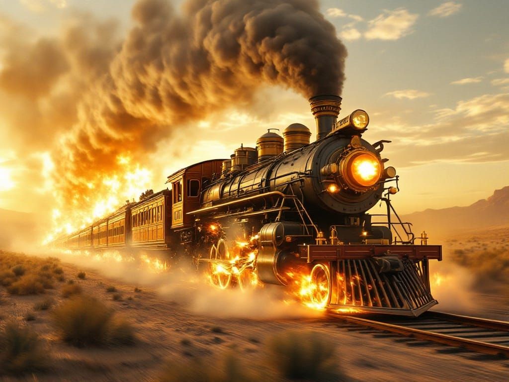 Majestic Steam Locomotive Blazes Through Sun-Scorched Desert