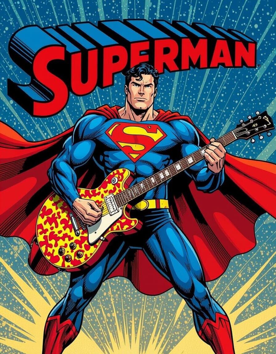 Electric guitar with superman art