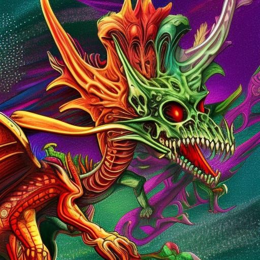 Psychedelic Space Skeleton Dragon Warrior