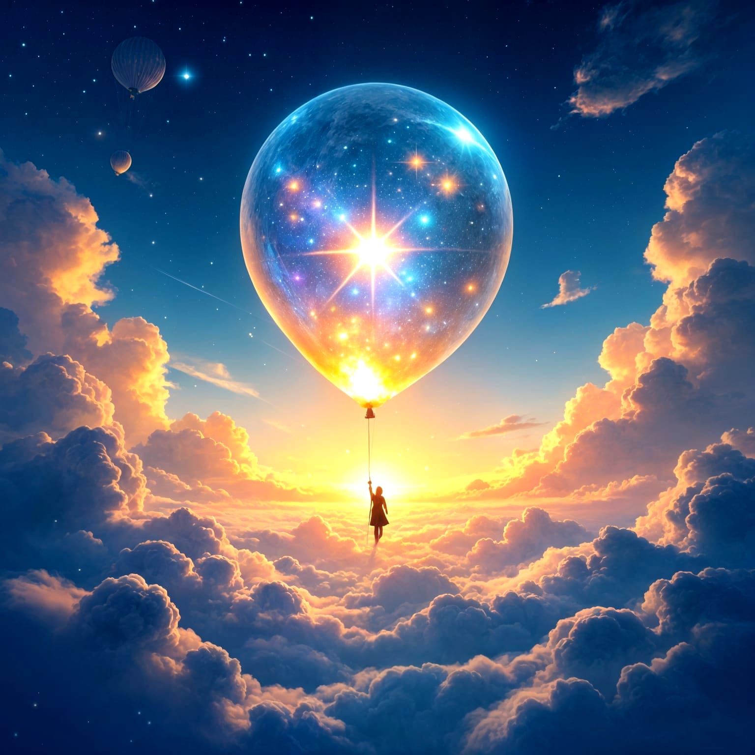 Cosmic Balloon Ride in a Sci-Fi Dreamscape