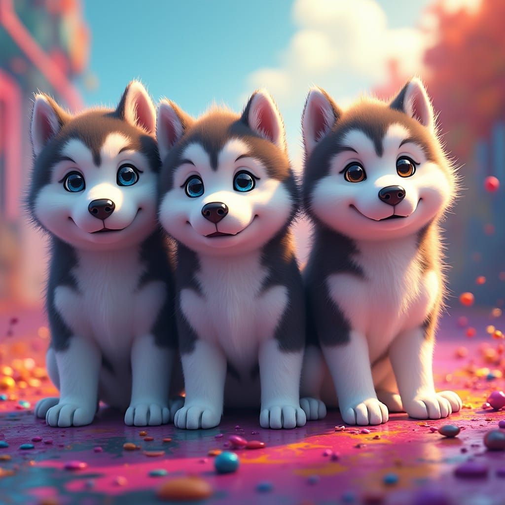 Adorable Baby Huskies Pose for a Realistic Selfie