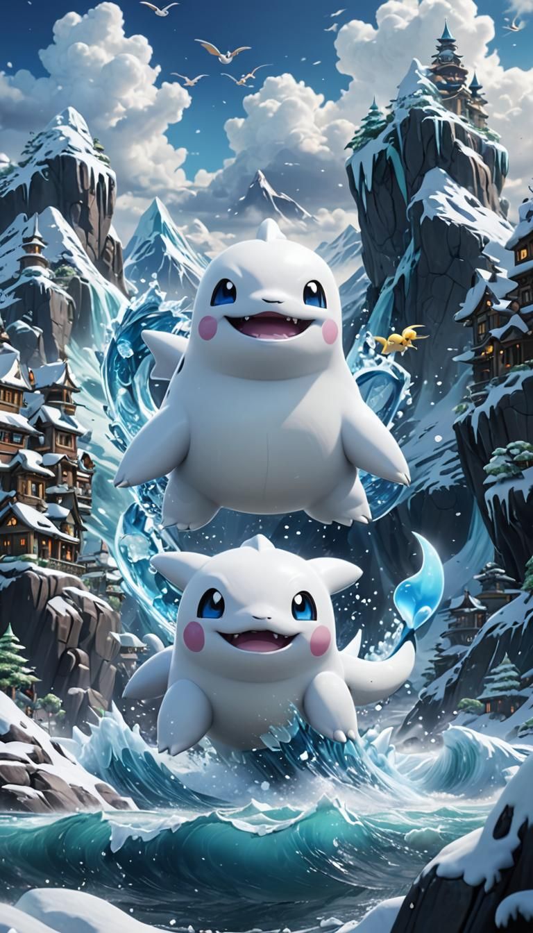 Dewgong Pokemon in Frozen Ocean Landscape