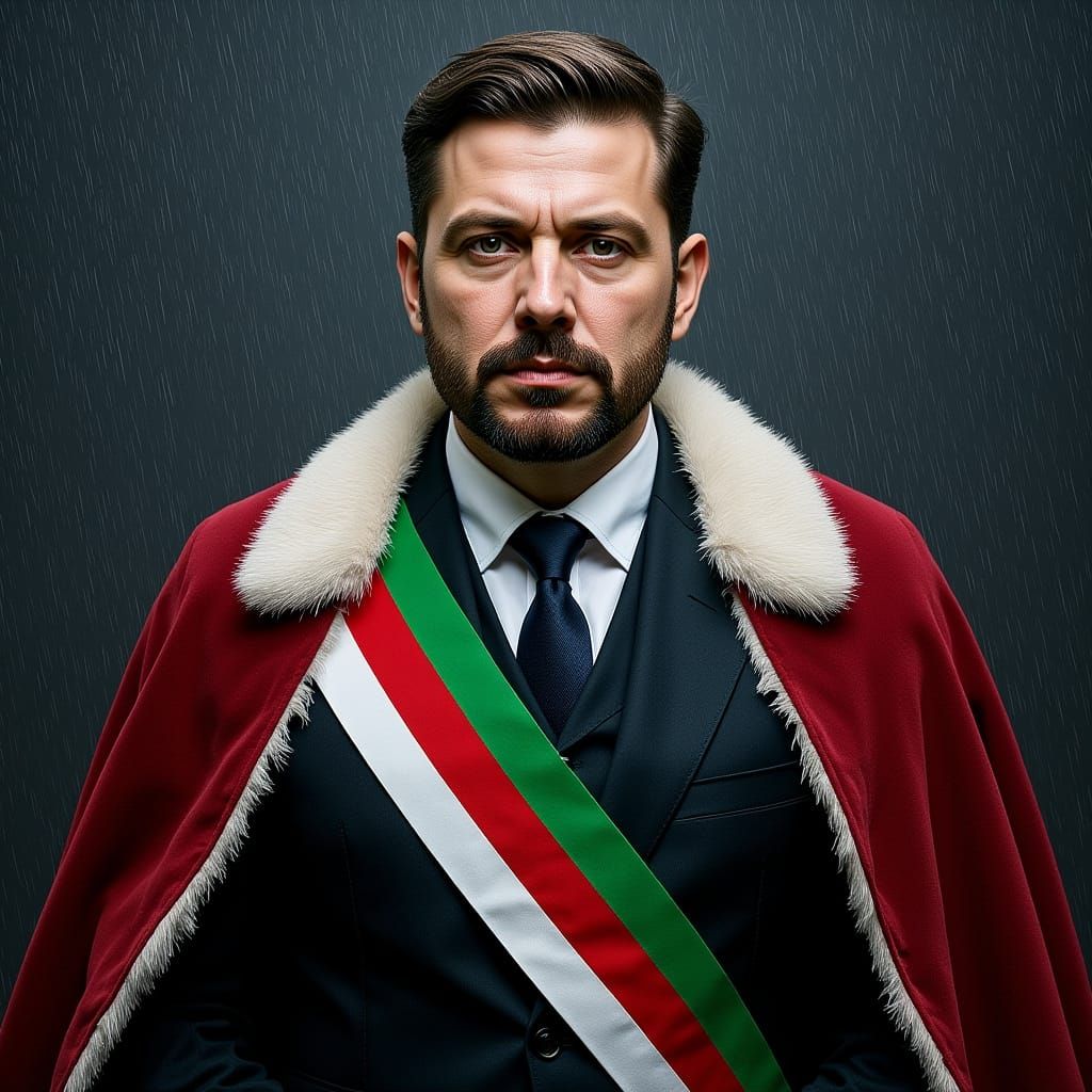 Portrait of Man in Academic Robe in Rain