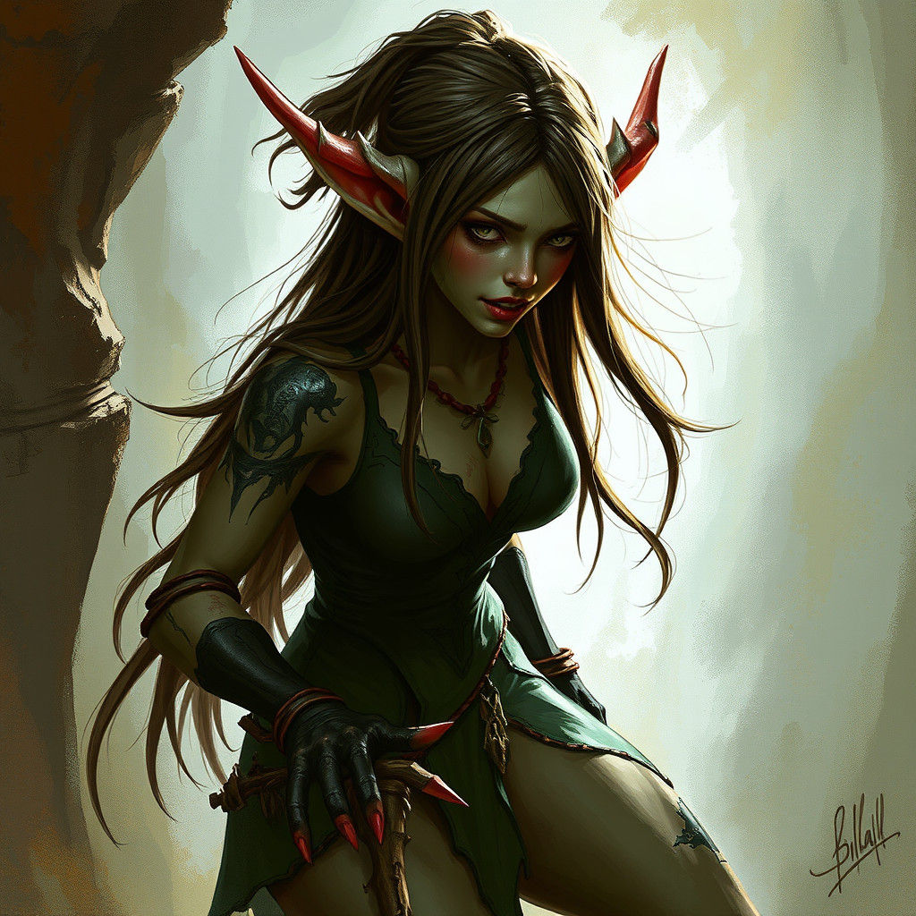 Alluring Elf-Goblin Woman in Dark Fantasy Style
