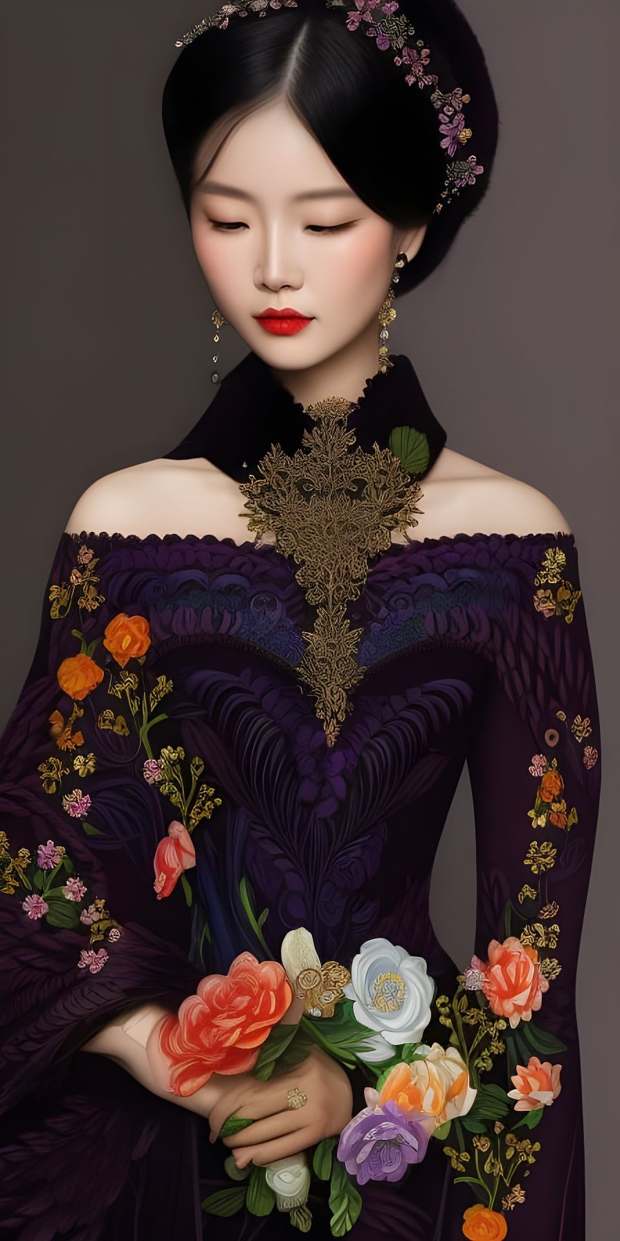 Beautiful Woman in Flowers, Fairy Tale Illustration