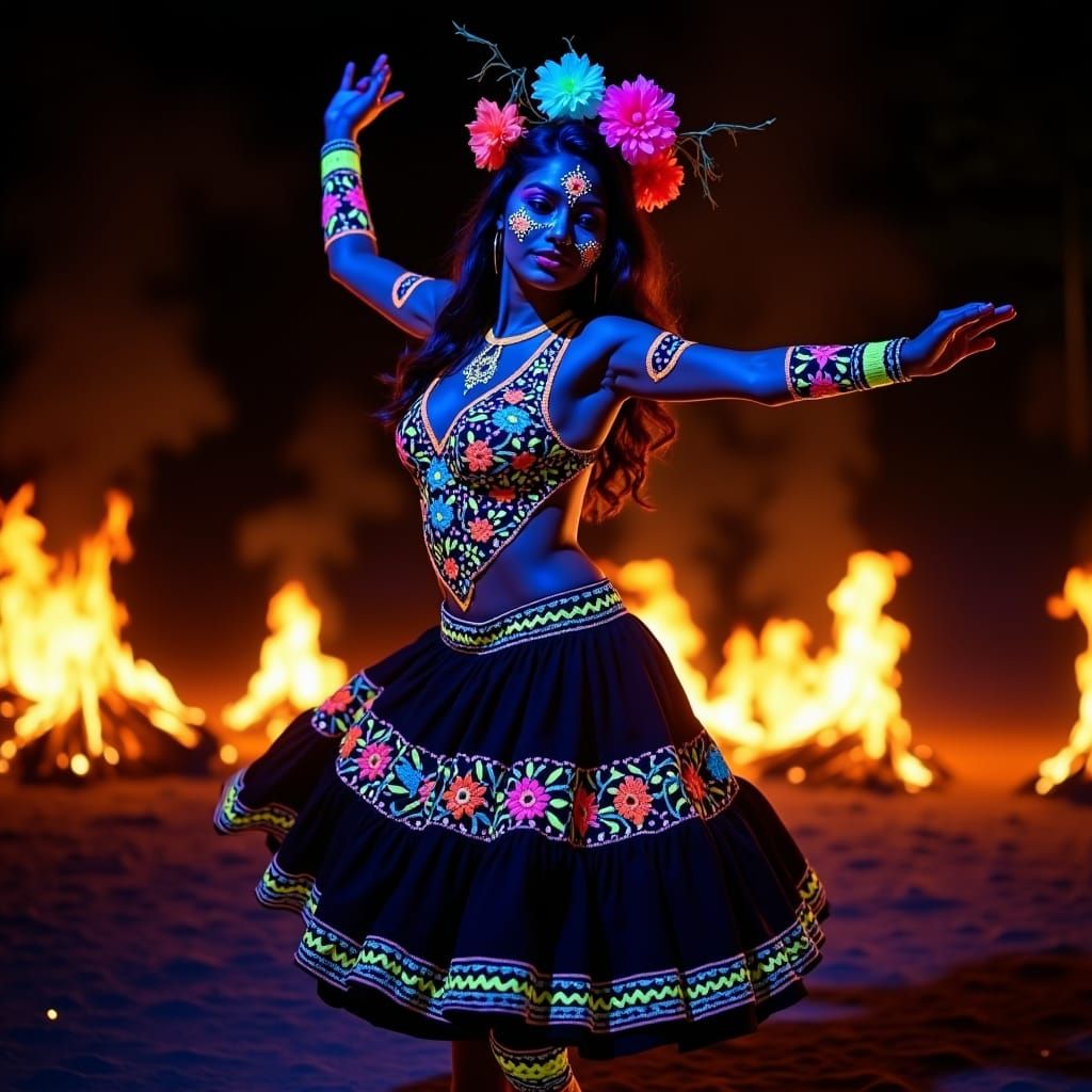 Fluorescent Mexican Dancer in the Dark