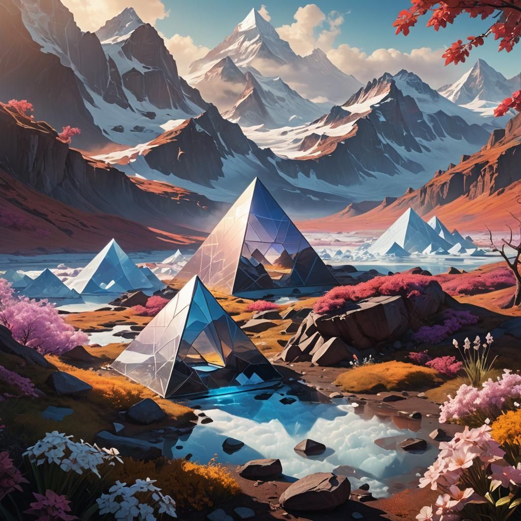 Tetrahedron Displaying the Four Seasons in Matte Painting