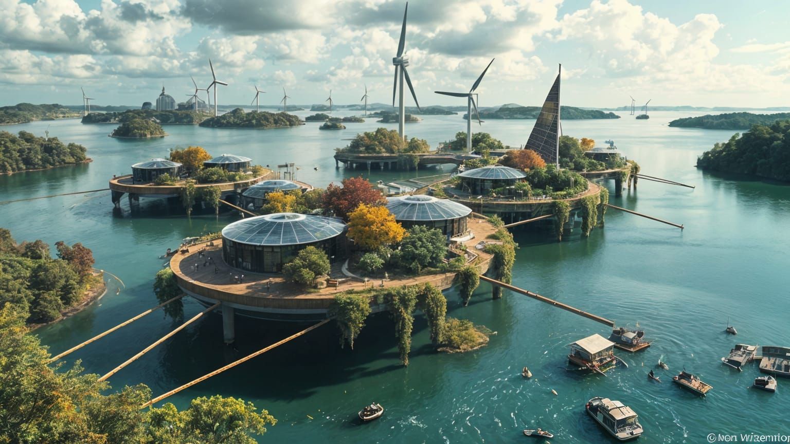 Eco-Floating Settlement in Modern Art Style
