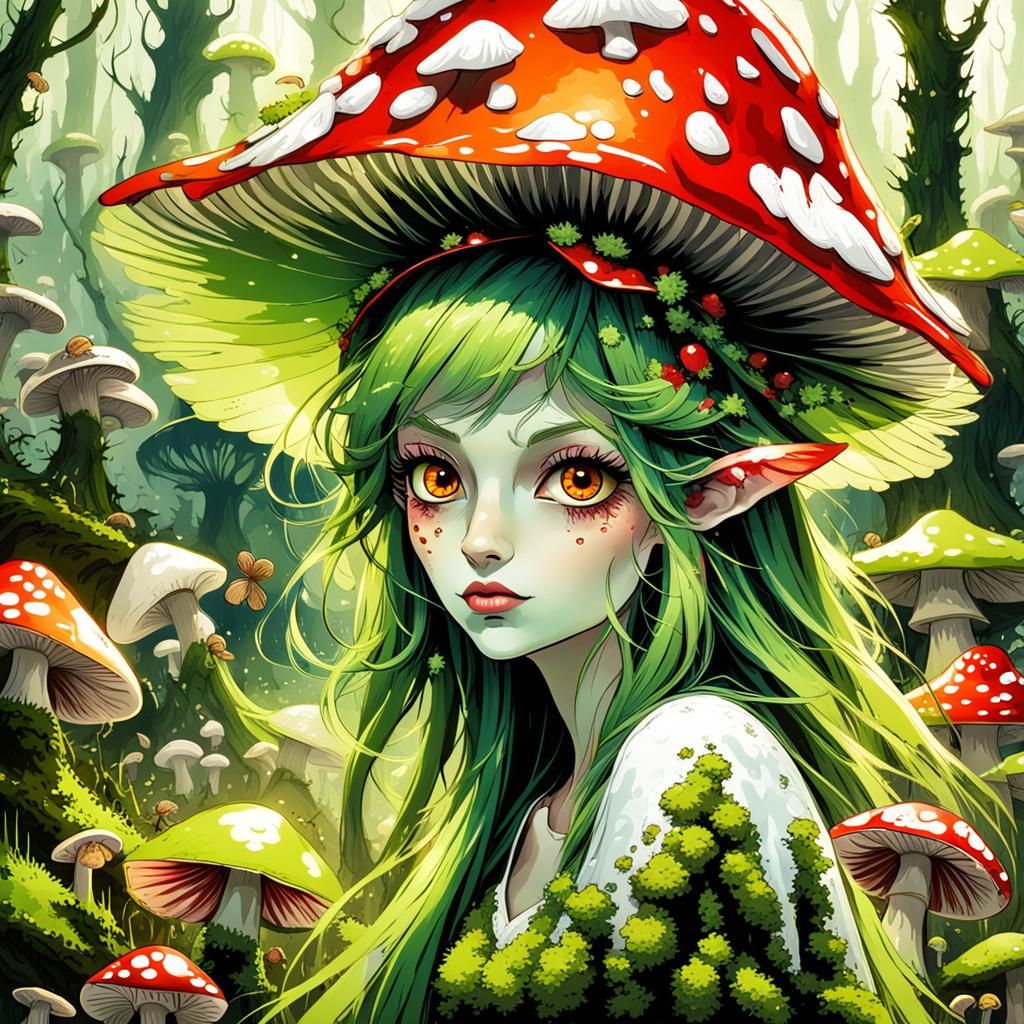 Enchanting Swamp Fairy with Mushroom and Algae Details
