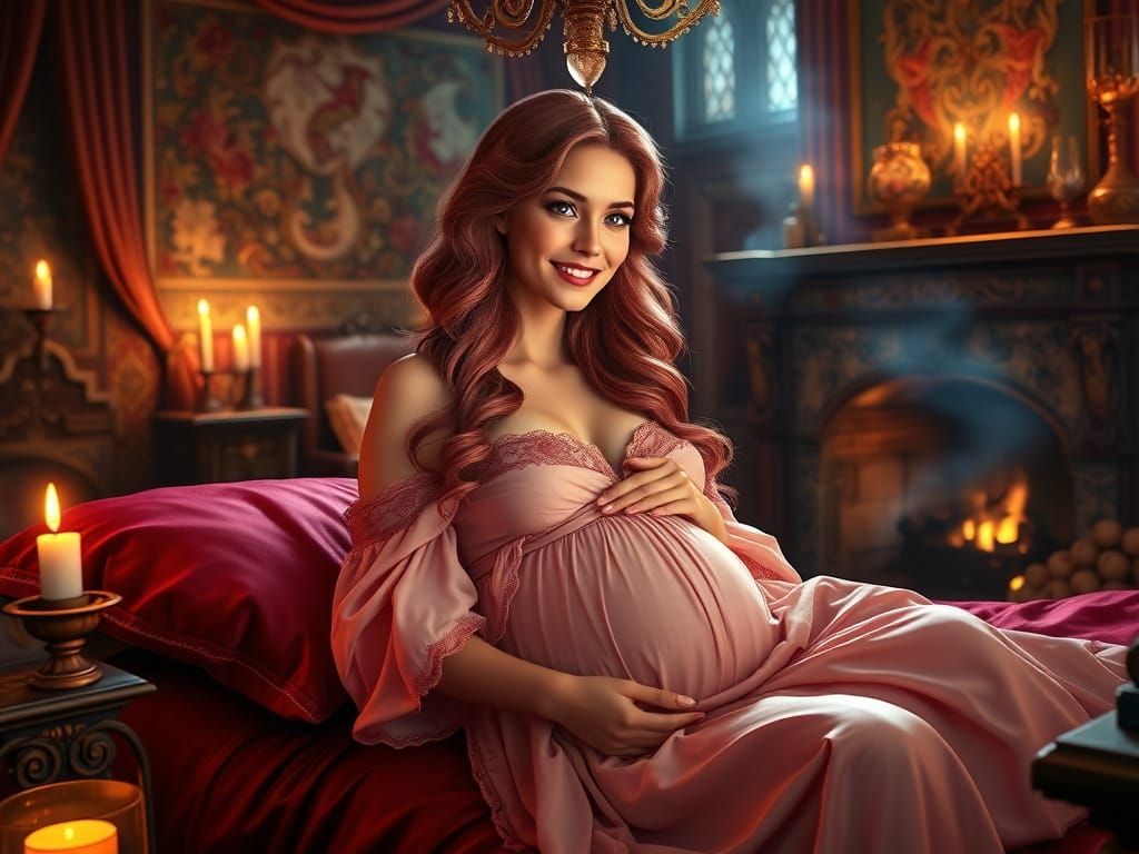 Regal Pregnant Princess in Enchanted Nightgown