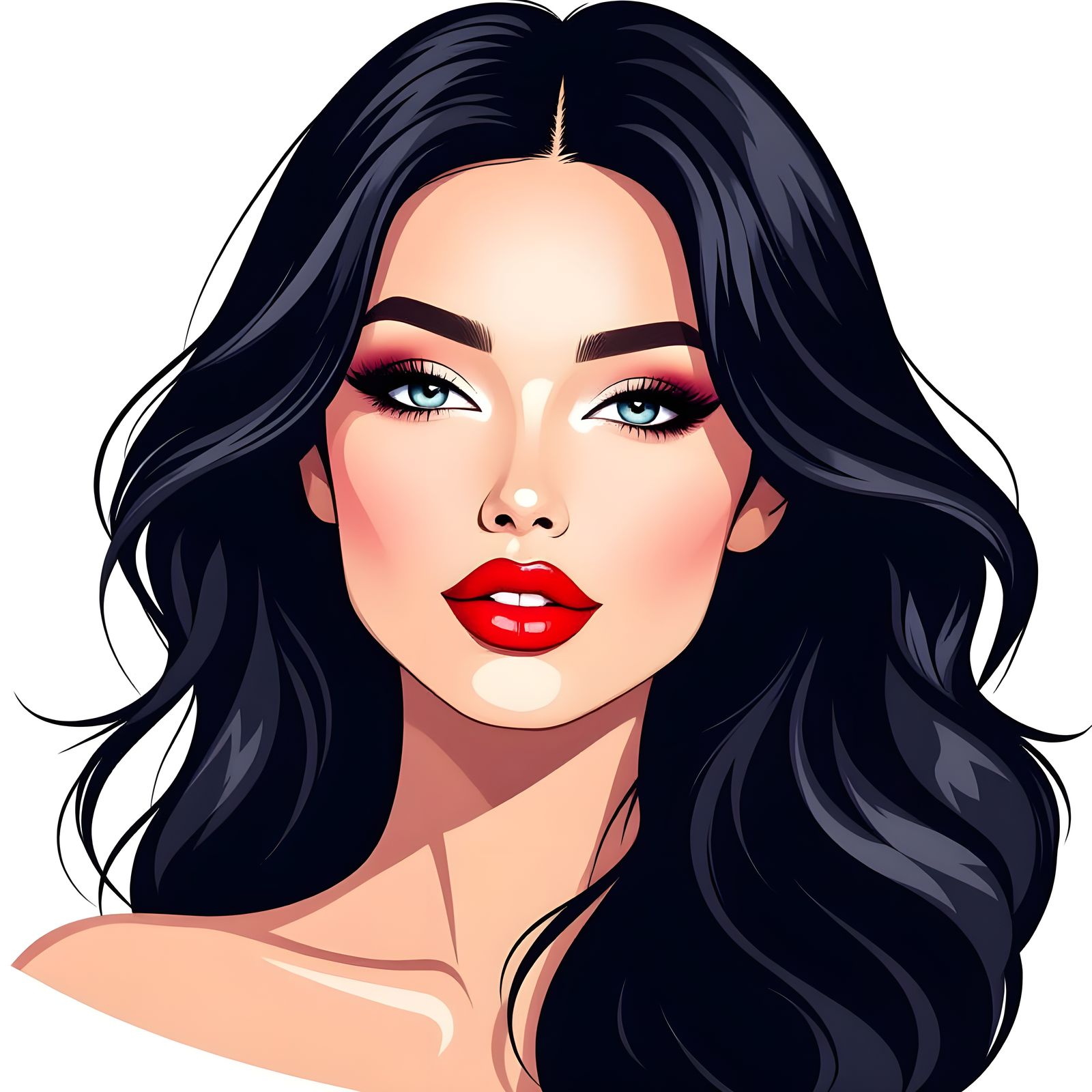 Minimalist Vector Art Of Elegant Woman With Red Lips