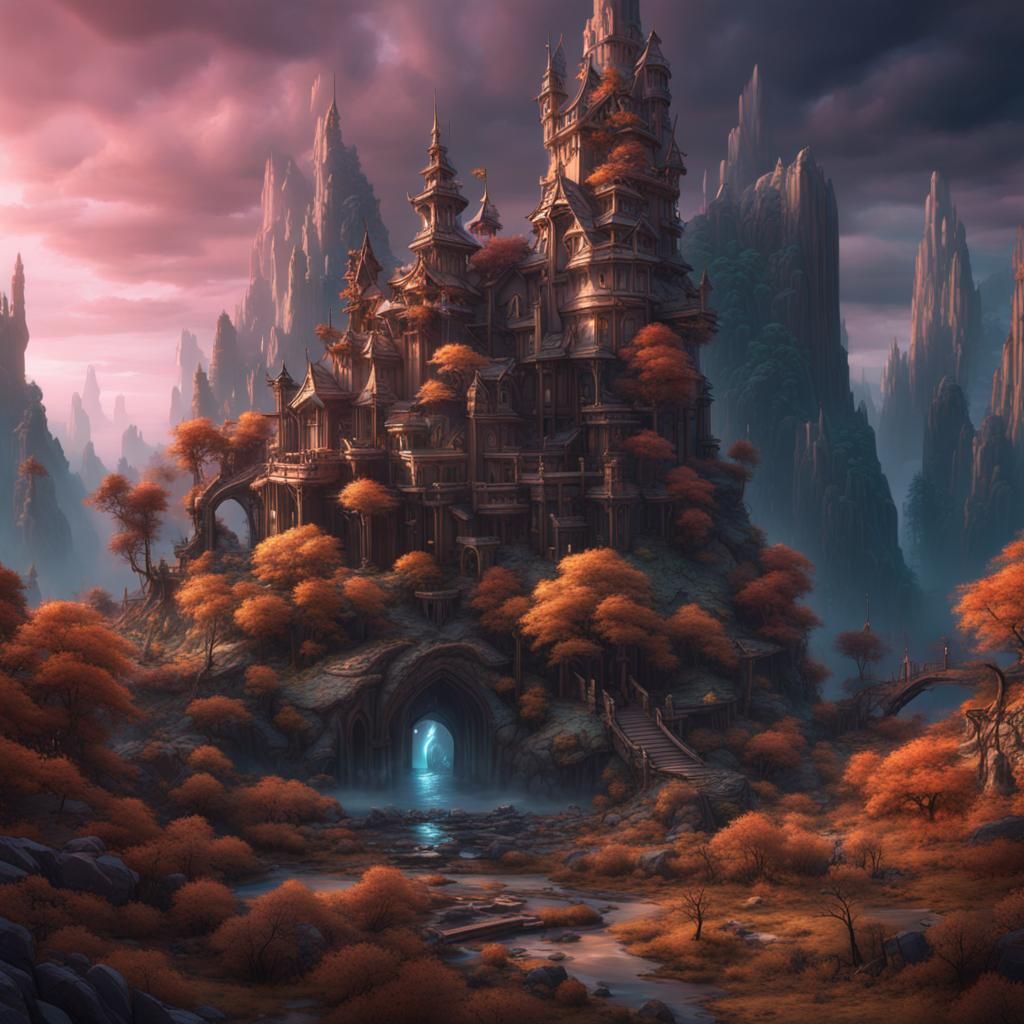 Fantastical Detailed Matte Painting in Deep Color