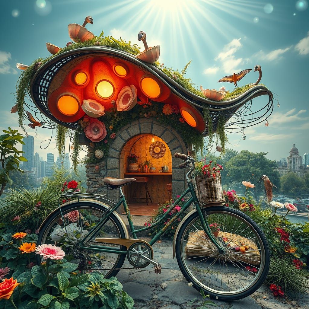 Postmodern Eco-Shack Oasis with Exquisitely Decorated Bicycl...