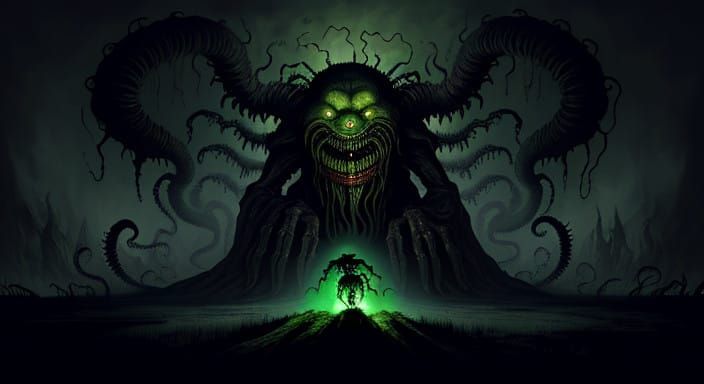 Grotesque Biomechanical Horror Emerging from Shadows