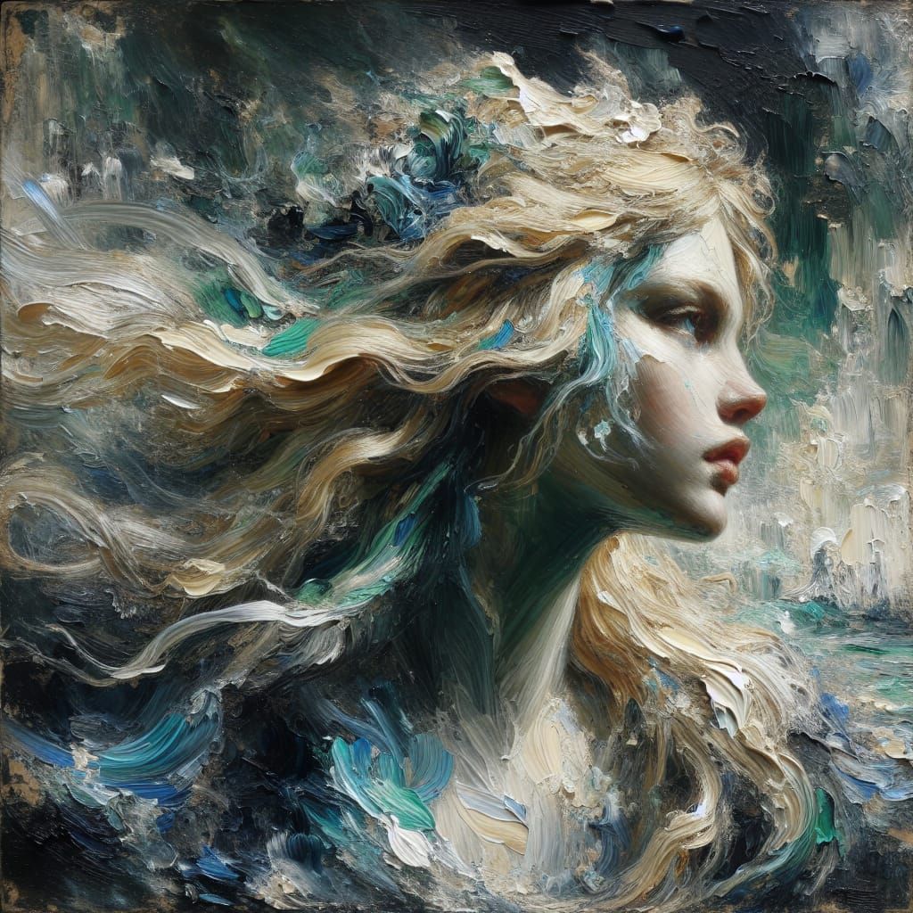 Norse Goddess of Beauty in Antique Oil Painting
