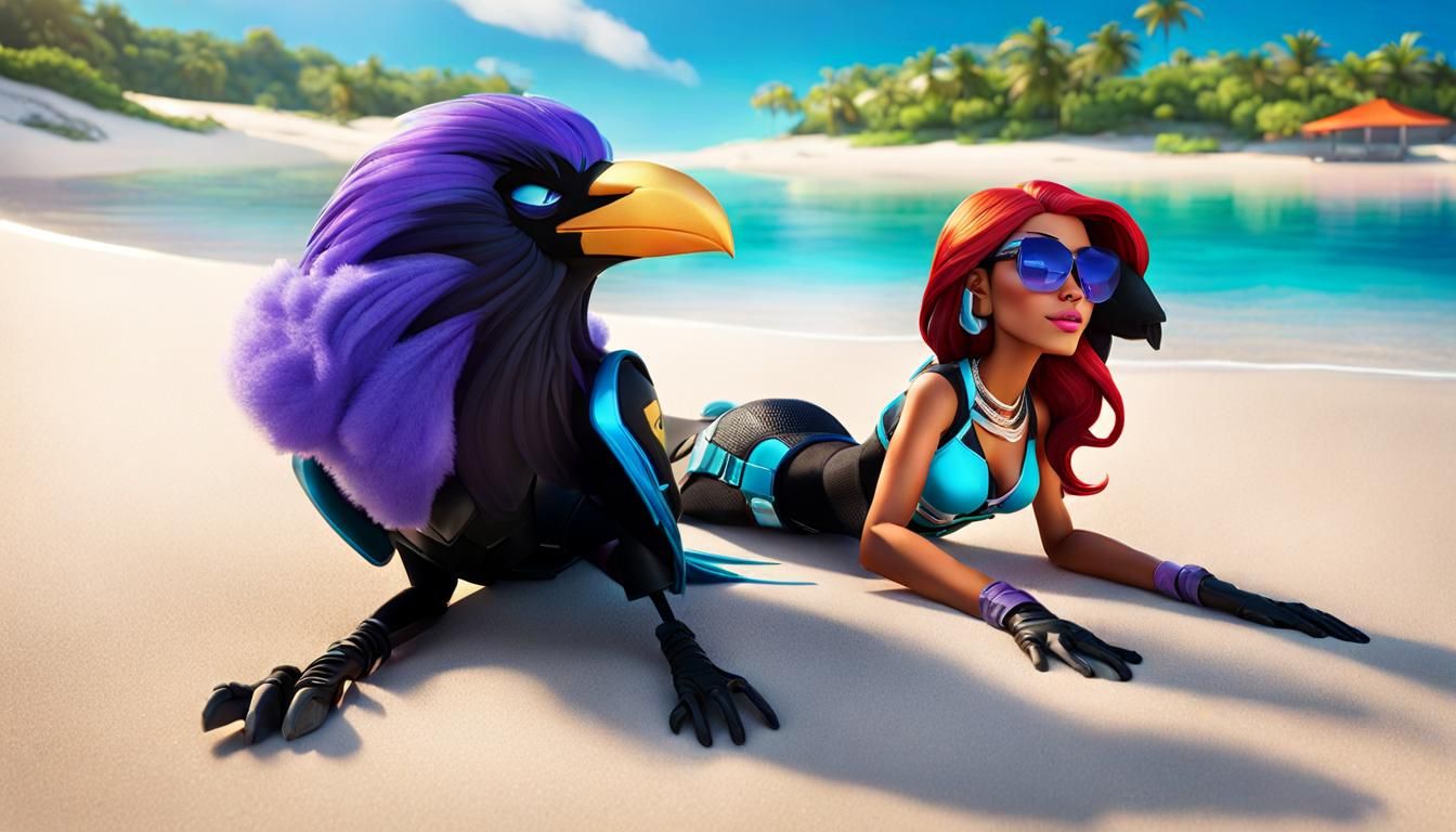 Starfire and Raven Relax on a Paradise Beach