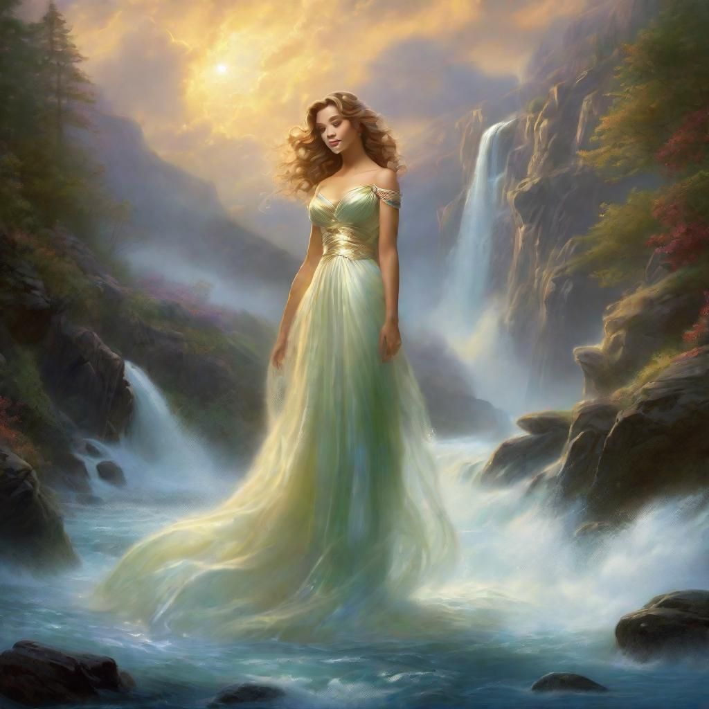 Sequana in Bubbling Stream, Fantasy Thomas Kinkade Style