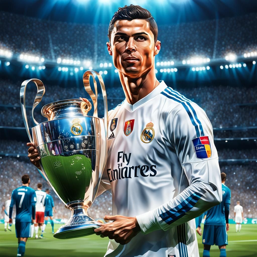 Cristiano Ronaldo Portrait with Champions League Trophy