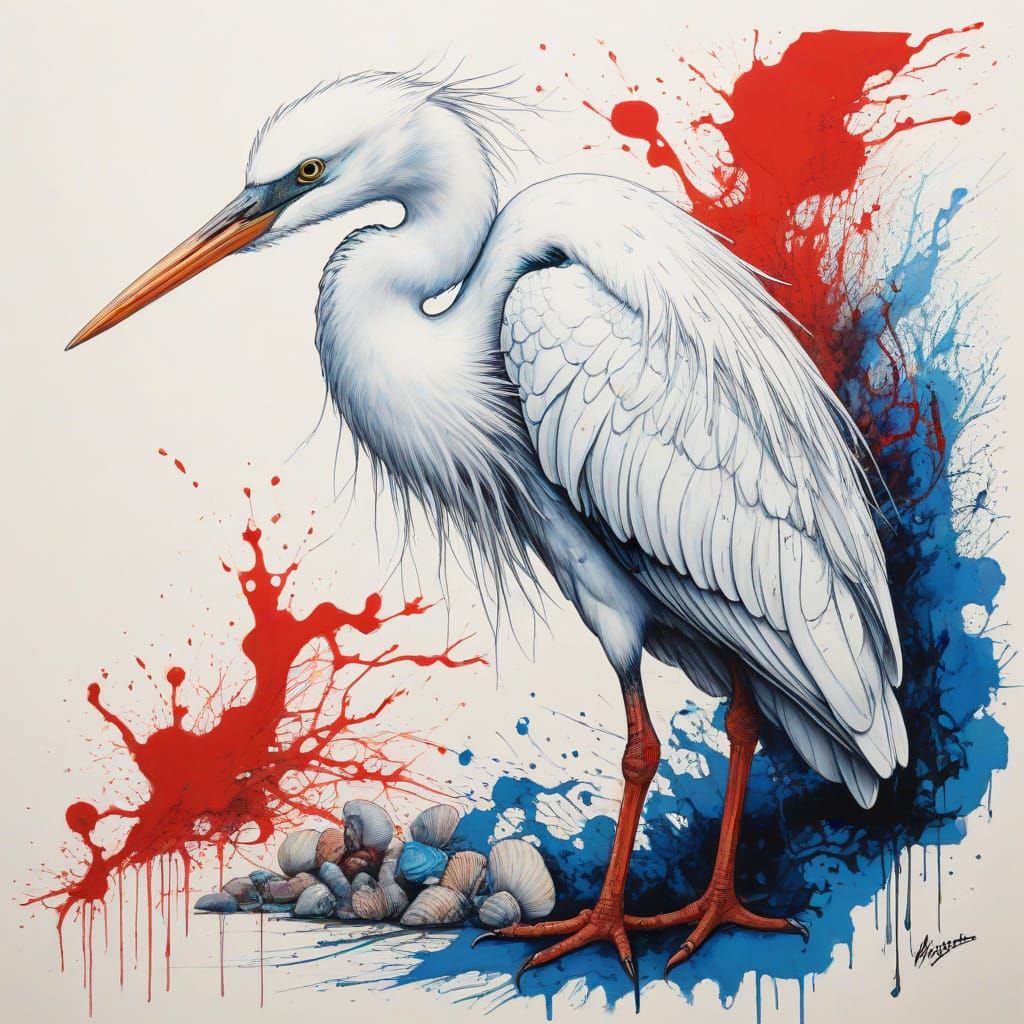 Crane ink and pen sketch