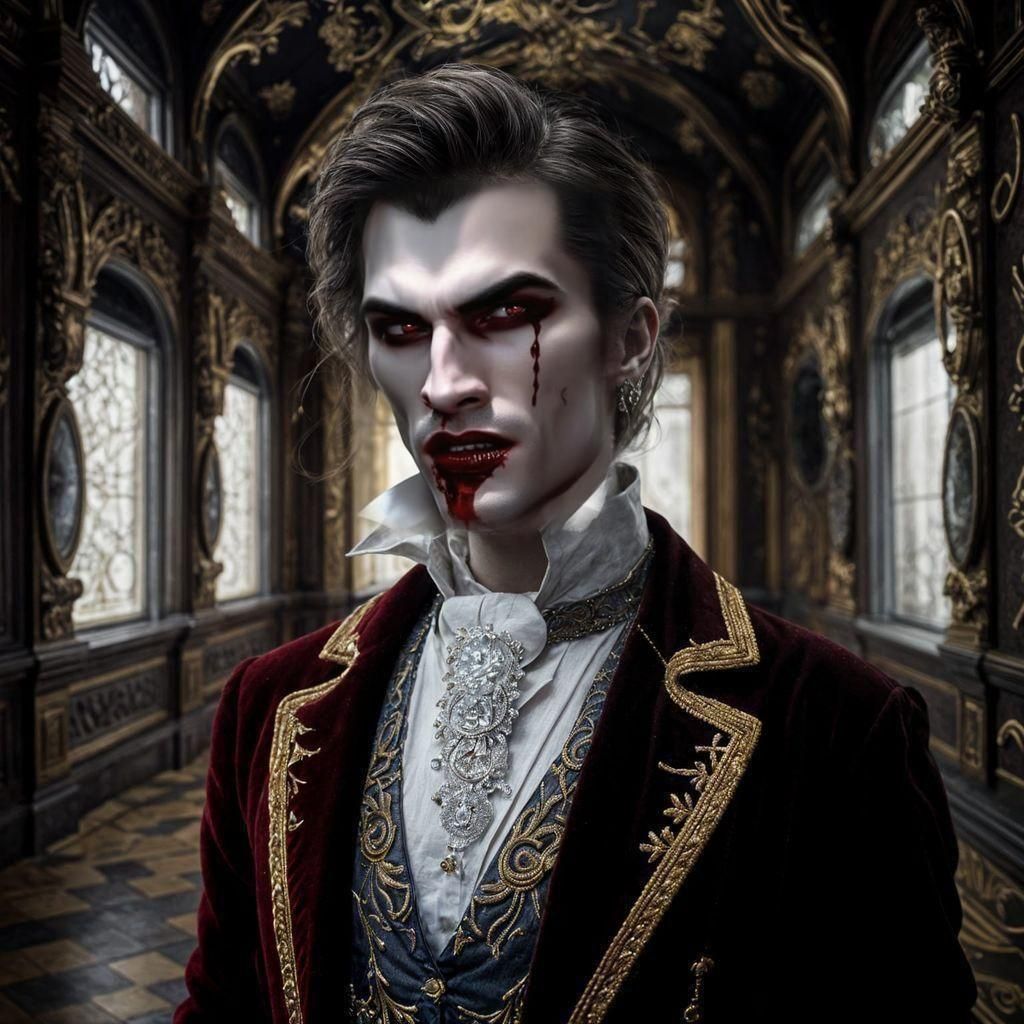 Baroque Vampire Portrait in Marquetry Style