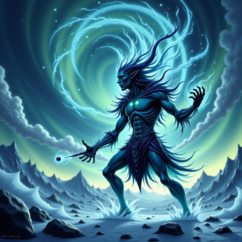Dancing Skeletal Spirit Under Northern Lights