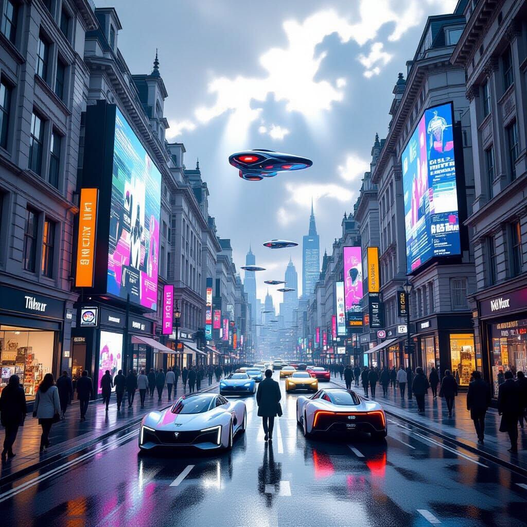 Futuristic London Street Scene 2100