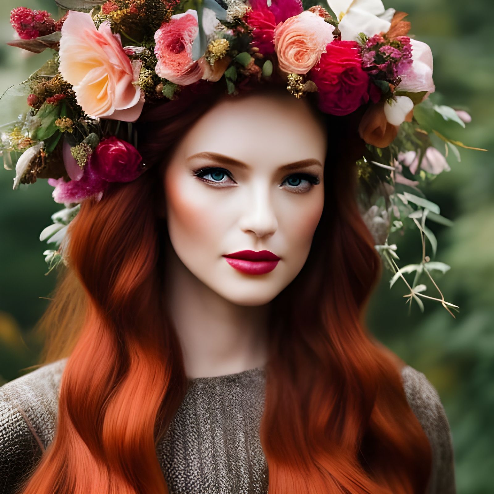 Scottish Woman with Flower Crown, Hyperdetailed Art