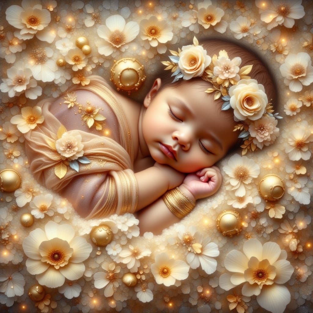 Adorable Baby Sleeping in Magical Floral Dreamscape
