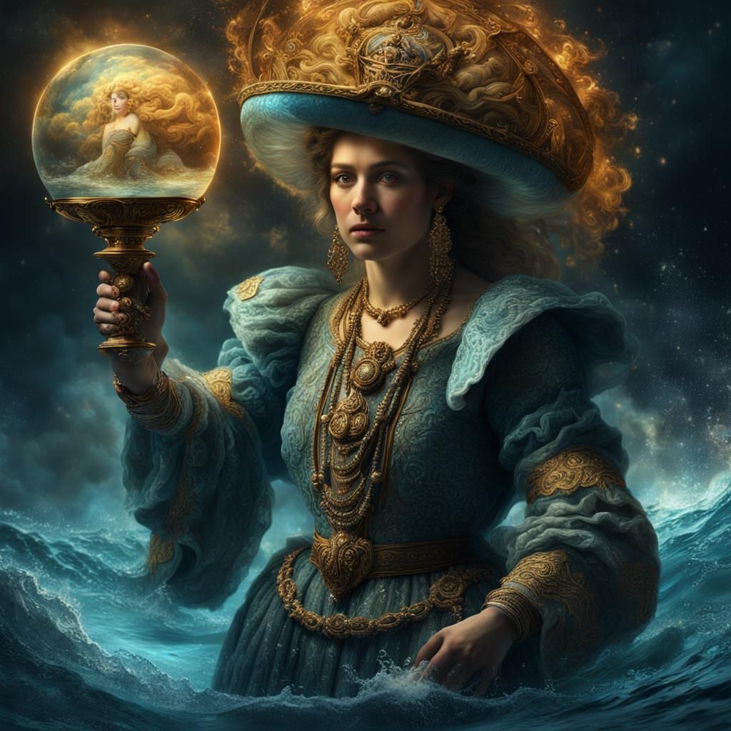 Aquarius Woman in Rembrandt Style Digital Portrait