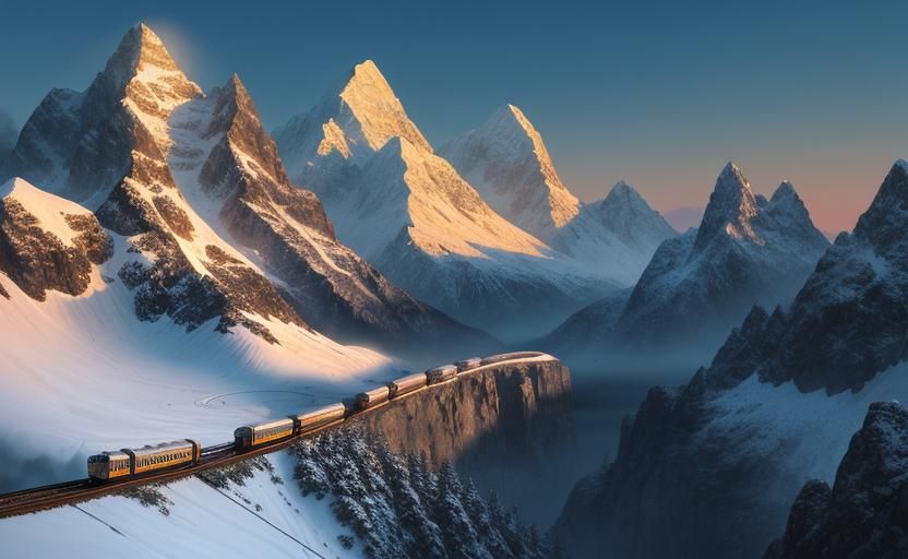 Maglev Train Through Mountains in Digital Matte Painting
