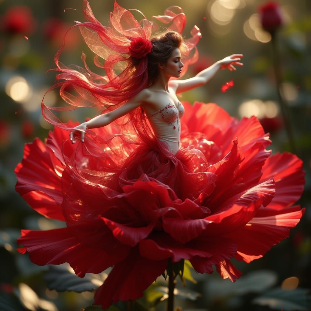 Fairy Dancing in a Red Rose, Professional Photography