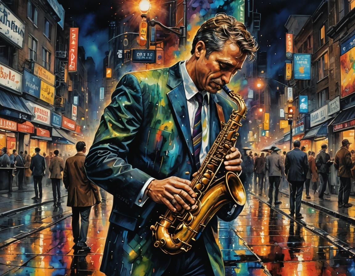 Banker's Night Serenade: Alcohol Inks Saxophone Art