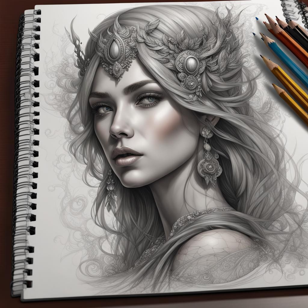 Beautiful Woman Portrait: Detailed Pencil Sketch