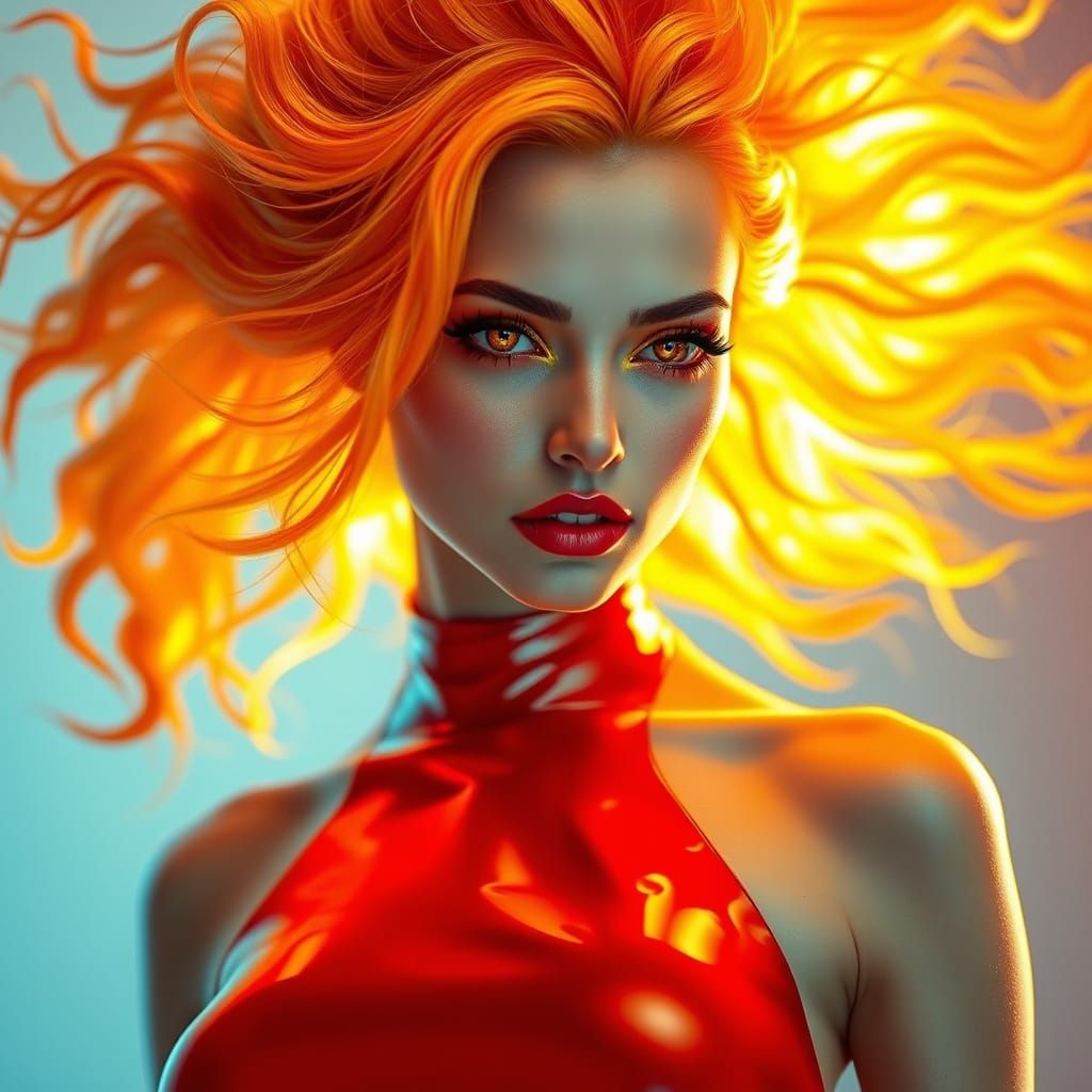Sensual Solar Goddess in Vibrant Orange and Yellow