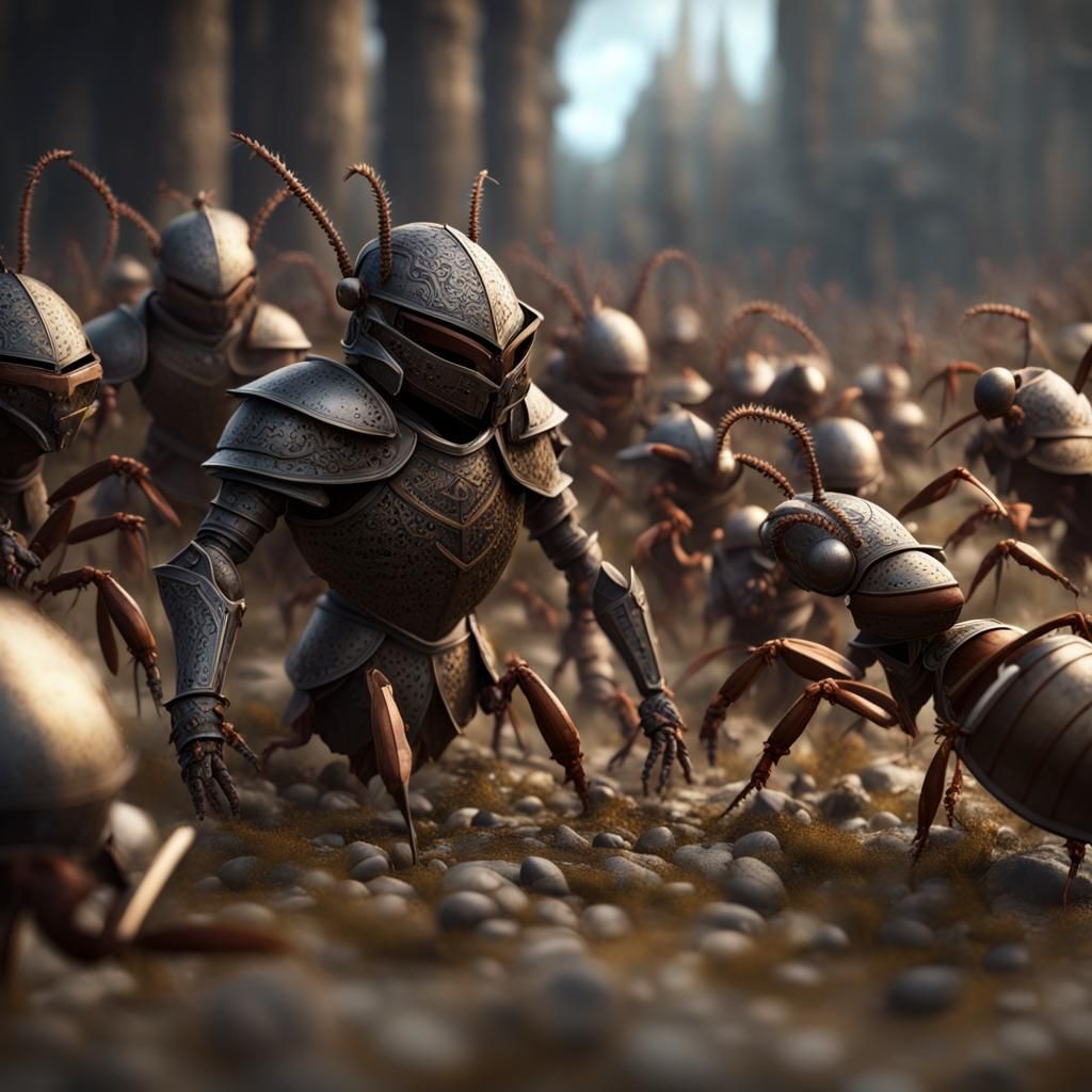 Ant Army in Medieval Armour: Detailed Matte Painting