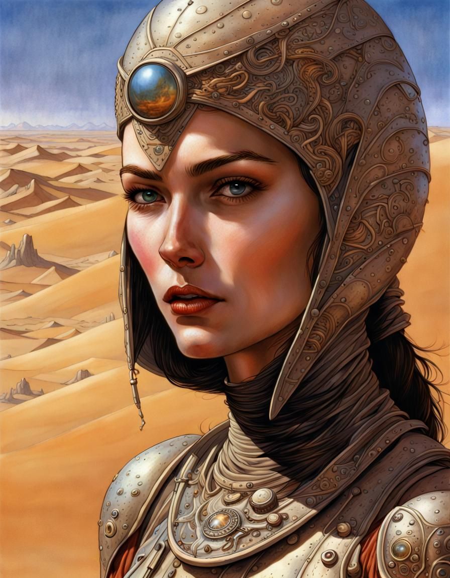 Female Fremen Portrait on Dune in Sci-Fi Style