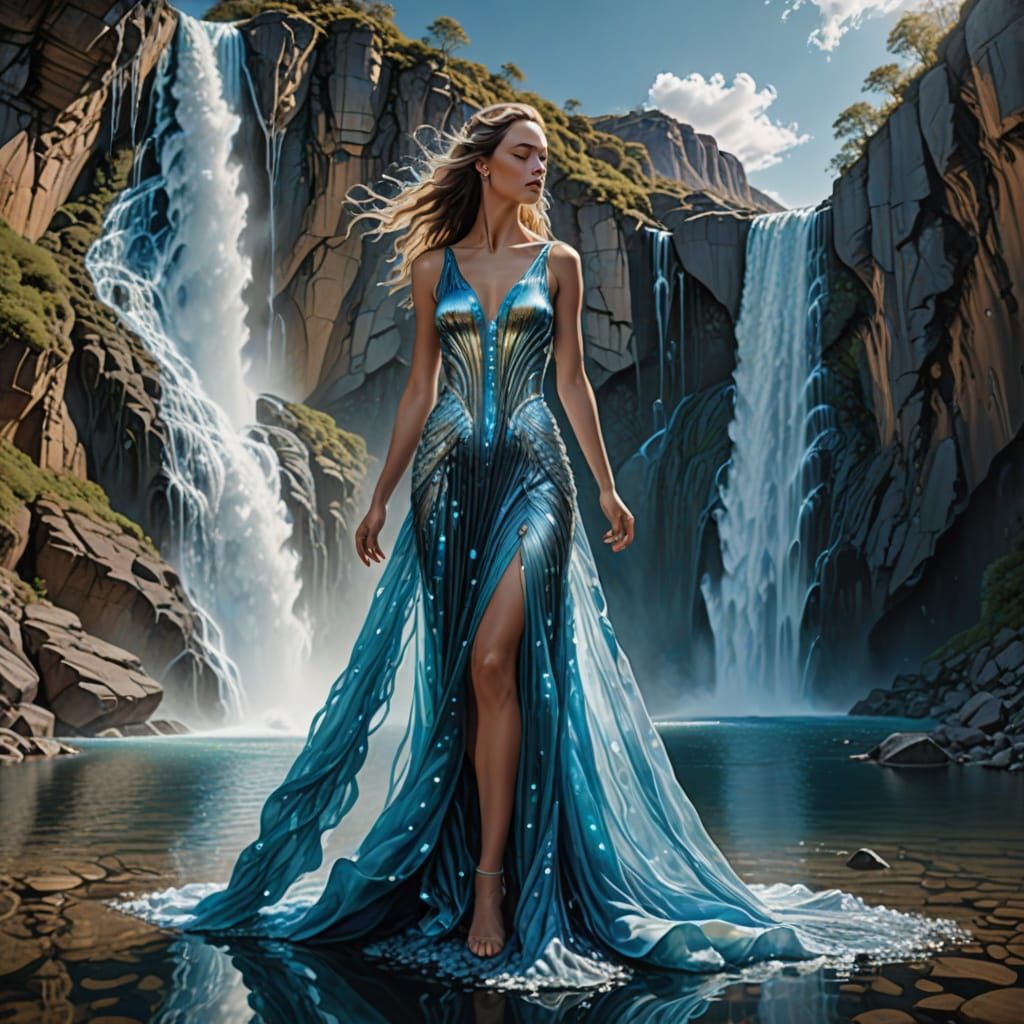 Surreal Water Spirit in Ephemeral Gown