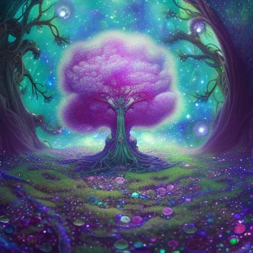 Ethereal Glass Planet with Glitter Tree