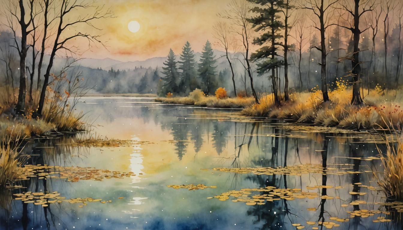 Golden Pond: Watercolor Painting with Luminous Transparency