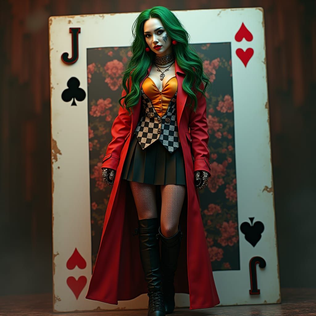 Vintage Joker Woman in Hyperrealistic Fantasy Art