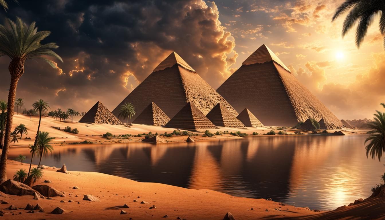 Cosmic Pyramids Along The Nile in Hyperrealism