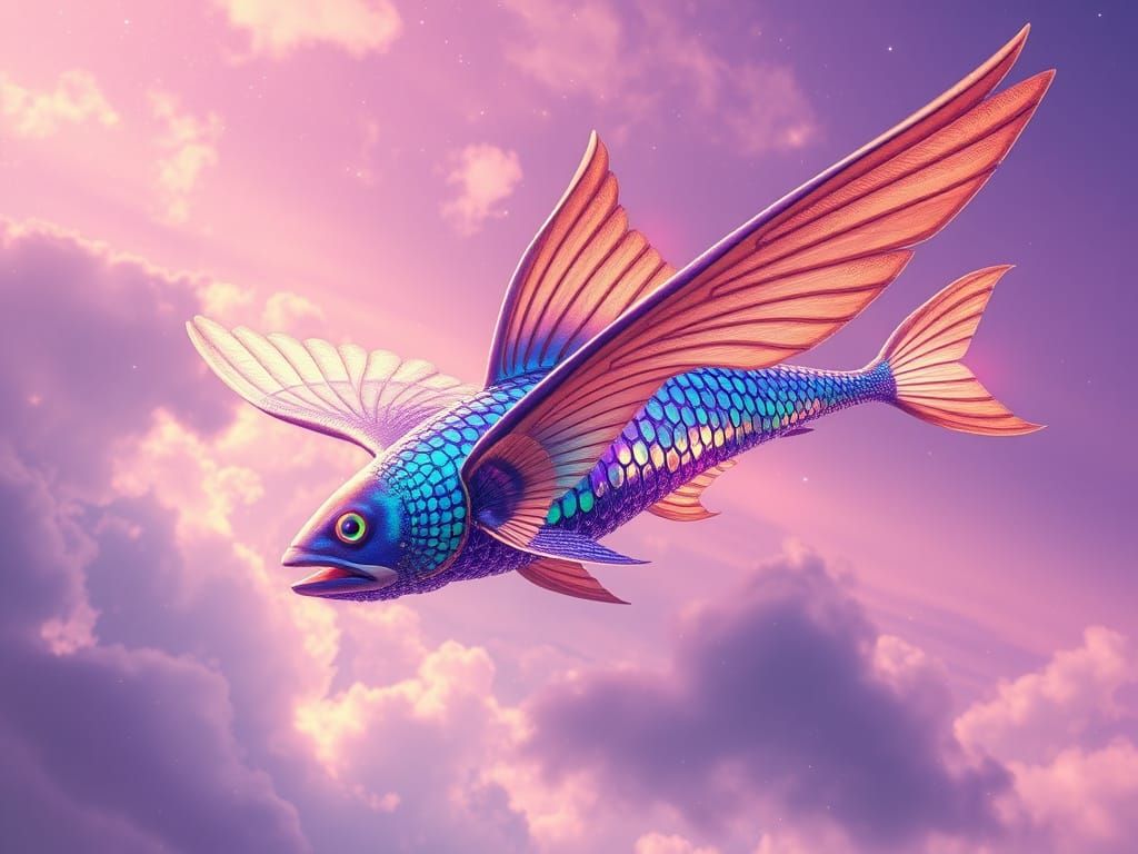 Flying Fish Soaring in Ethereal Sky